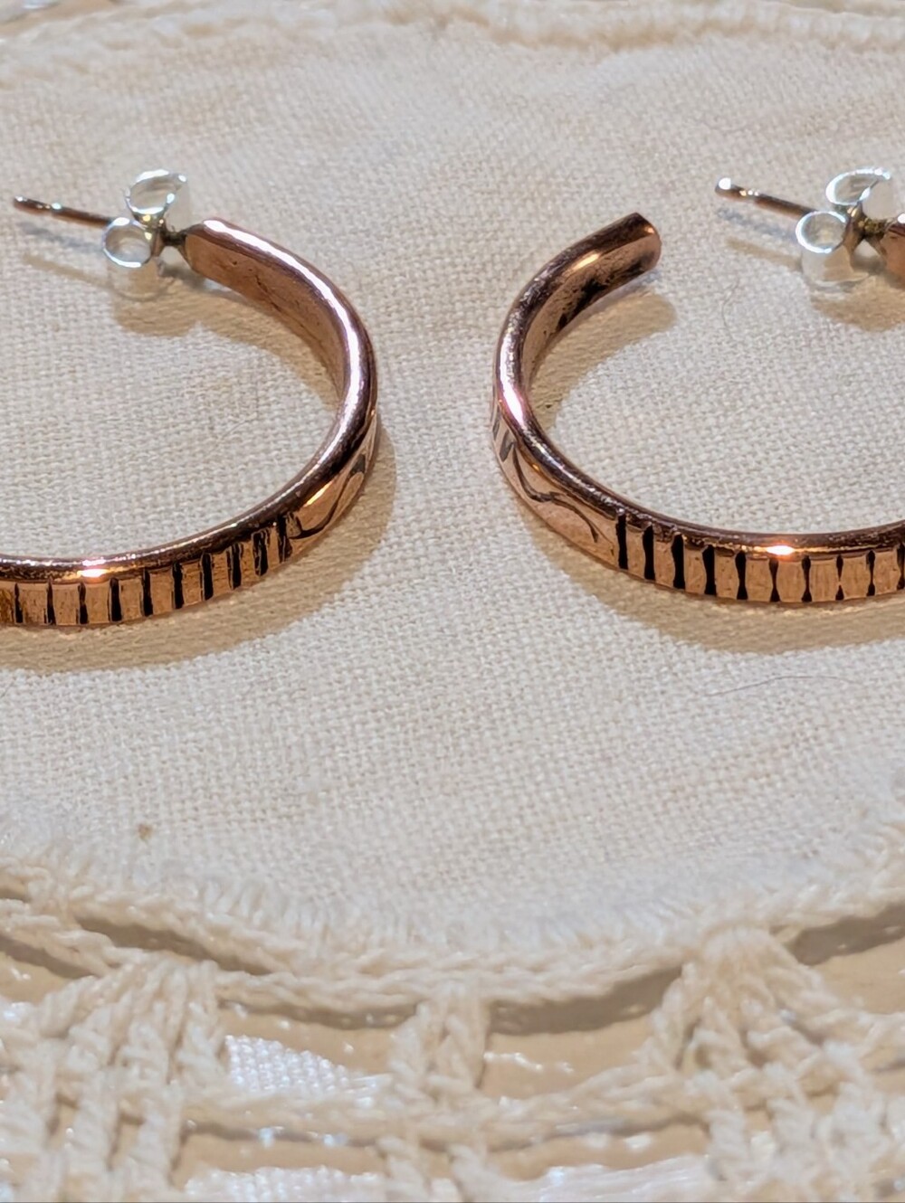Navajo Elaine Tabe Pure Copper Hoop Earrings